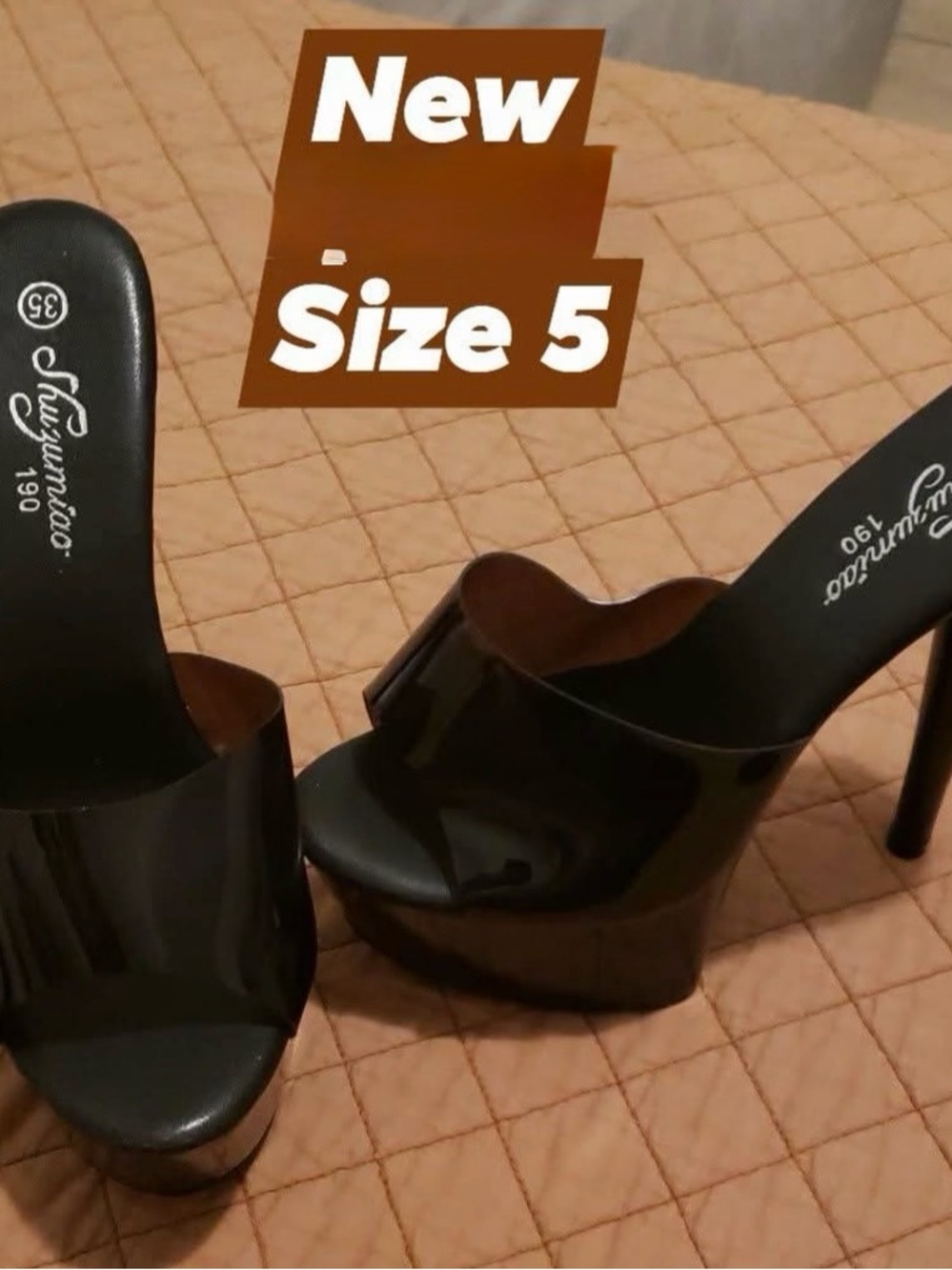 Black Platform Slide Heels - Size 5